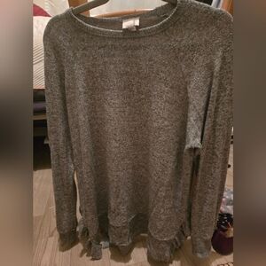 Gray Ruffle Hem Sweater